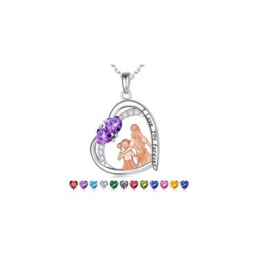 Imagem de Iefil Colar de pedra do mês de nascimento para mulheres – Colar de mãe e filha, joia de pedra do mês de nascimento, presente de aniversário de Natal para nova mamãe/sogra, Prata esterlina, Ametista