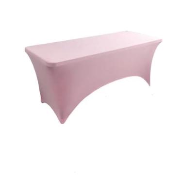 Imagem de Toalha de mesa de elastano opcional de 4 pés, 5 pés, 6 pés e 8 pés, alta elasticidade, capa de mesa de casamento, hotel, aniversário, toalha de mesa dobrável para coquetel, rosa, 4 pés (121 x 75 x 7