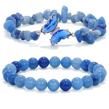 Imagem de Unurgoonit Conjunto de pulseiras de cristal ametista para mulheres, pulseira de cura de pedra preciosa roxa com pingente de borboleta, Pedra, Sem Pedra Preciosa