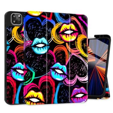 Imagem de Mektron Capa para M4 iPad Pro 11 polegadas 2024 com suporte para lápis, modelos compatíveis: A2836/A2837/A3006, capa para tablet com capa traseira de TPU macio, lábios coloridos