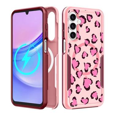 Imagem de LISEVO Capa para celular Samsung Galaxy A14 5G - [Compatível com MagSafe] Capa protetora magnética fofa divertida exclusiva feminina leopardo resistente à prova de choque para Samsung Galaxy A14 5G