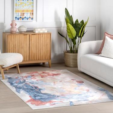 Imagem de Nuloom Galia Tapete abstrato lavável à máquina 2,5 m x 25,4 m para sala de estar, quarto, sala de jantar, multicolorido
