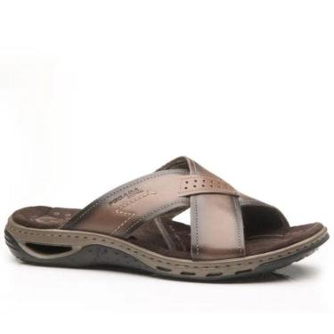 Imagem de Chinelo Masculino Couro Tiras Cruzadas Amortech Pegada 131661