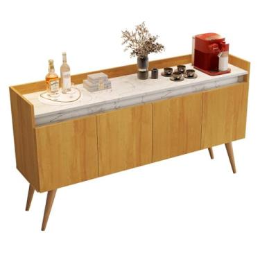 Imagem de Aparador Buffet Gold Marmorizado 4 Portas Pés Madeira Maciça Mel/marmore Branco