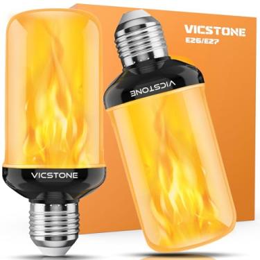 Imagem de Vicstone Lâmpadas LED de chama atualizadas, lâmpadas cintilantes de 4 modos com efeito de cabeça para baixo, lâmpada de fogo E26 27 para varanda, festa, pátio, casa, Halloween, Natal, interior