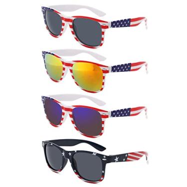 Imagem de YQVIE 4 pares de óculos de sol retrô dos anos 90 com bandeira americana para homens e mulheres, suprimentos de festa do Dia da Independência, proteção UV400 (4 mistos)
