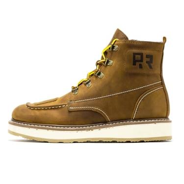 Imagem de ROCKROOSTER Magnolia Botas de motocicleta masculinas com zíper lateral de 15 cm, leves, macias, moc toe SAP309-marrom, SAP309BK-preta, SAP310-preta, Sap309, marrom, bico macio, largura média, 46