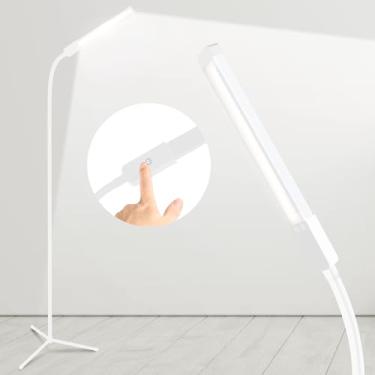 Imagem de Hanaking Luminária de chão, lâmpada de cílios de LED brilhante para extensões de cílios, brilho regulável e luz de cílios de 3 cores, altura ajustável e pescoço de ganso para luz de maquiagem, branca