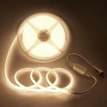 Imagem de Aclorol Fita de luzes LED COB 120V 16,4 pés/5 m flexível COB luzes LED 3000K branco quente AC 110 V-120 V luzes de LED flexível plugue em alta densidade COB luz de corda LED para decoração de quarto