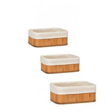 Imagem de Cesto Organizador，Conjunto de Cestos de Bambu Kit 3 Unidades Lavanderia Multiuso Organizador de Roupas(2 Cestos Pequenos 1 Grande)