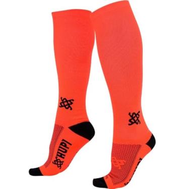 Imagem de Meia Hupi Longa Laranja Neon Lisa Cano 30 cm 1 Par Ideal Corrida Bike, Cor Laranja, Tamanho 36-42