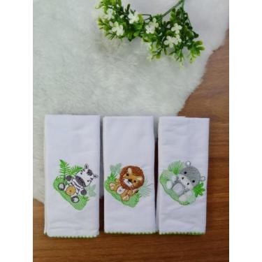 Imagem de Kit Fralda De Boca AMIGUINHOS DA FLORESTA em Malha Bordada para Bebê  