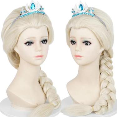 Imagem de Peruca trançada branca Wiggy Mermaid para crianças+boné de peruca