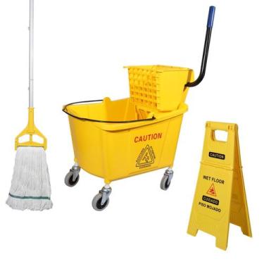 Imagem de Espremedor de prensa lateral Mop Bucket Midoneat 35L com rodas amarela