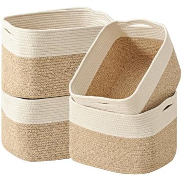 Imagem de ICERZCZ Cestas de armazenamento para organização e prateleiras, caixas de organização de corda de algodão para brinquedos de cães, roupas, livros, organizador de berçário, 38 cm C x 28 cm L x 24 cm A