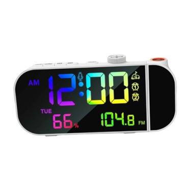 Imagem de Ｂｅｓｇａ Despertador de projeção para decoração de casa, multiuso, com numerais arábicos, prático, relógio de mesa, display LED transparente para ambientes, Branco