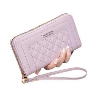 Imagem de Bolsa Clutch Feminina Grande Capacidade Bordada Macia Com Zíper Para C