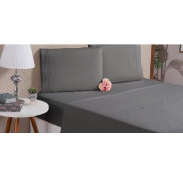 Imagem de Jogo de Lençol Percal 200 Fios 2 e 3 Peças Solteiro Casal Queen King Elástico Fronhas com Ponto Palito (Cinza, Solteiro)