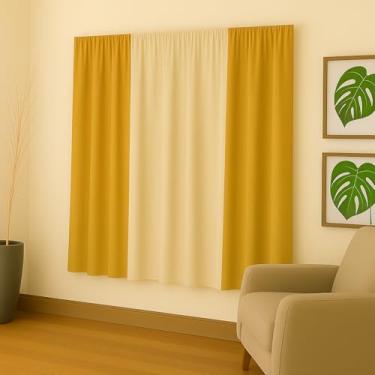 Imagem de Cortina Decorativa em Malha Gel, 2,00x1,70m, Poliéster, para Sala, Quarto e Escritório (MOSTARDA/PALHA)