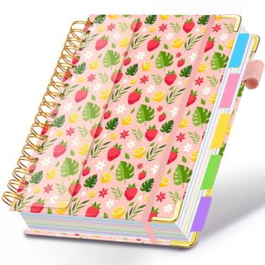 Imagem de Caderno espiral para trabalho, caderno de 300 páginas, 5 matérias, pautado na faculdade, com divisórias e abas, caderno grande de 20 x 25 cm para mulheres, estudantes, anotações e organizador (floral