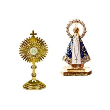 Imagem de Nossa Senhora Aparecida + Ostensório Santíssimo Sacramento Resplendor 
