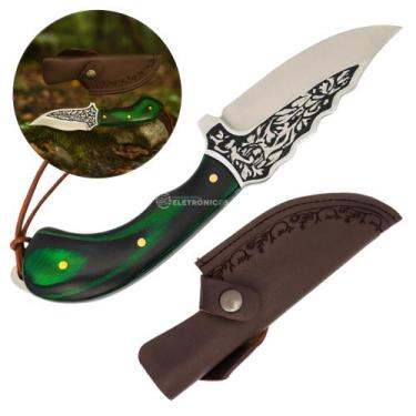 Imagem de Faca Outdoor Artesanal com Lâmina Decorada e Cabo Ergonomico para Aven