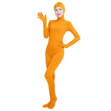 Imagem de Ensnovo Body feminino adulto aberto rosto inteiro elastano Zentai traje laranja, G