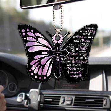 Imagem de Talataca Jesus Faith God I Can Only Imagine Borboleta roxa cristã religiosa carro retrovisor acessórios para retrovisores decoração para árvore de Natal enfeite para pendurar pingente interior retrovisor decoração presente