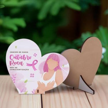 Imagem de Kit 15 Lembrancinhas MDF Coração Outubro Rosa Campanha de Conscientiza