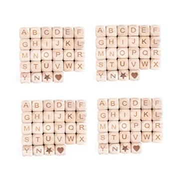 Imagem de Decoendiy 112 contas de madeira com letras, contas de madeira de alfabetos de cubo natural de 12 mm, contas quadradas soltas de madeira, coração, estrela, contas de madeira para artesanato faça você