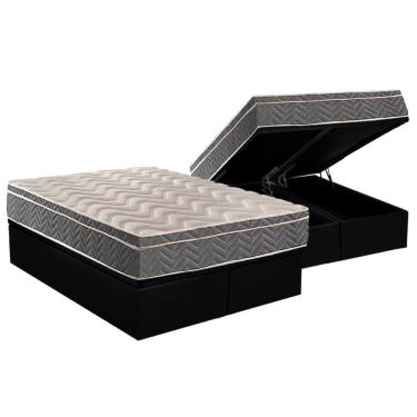 Imagem de Cama Box Baú Queen: Colchão Anatômico Paropas D45 Confort Mega Firme + Base CRC Suede Black (158x198)