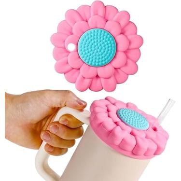 Imagem de Tampa para copo Stanley, tampa de silicone de 12 x 12 x 3,3 cm, tampa de proteção contra poeira de 1,134 g, apenas para Stanley Quencher H2.0 acessórios decorativos para copos (rosa)