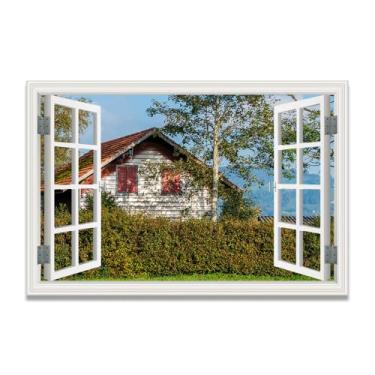 Imagem de LKXGRRSFG Tela de janela falsa The House I Long ForSpace-Saving, arte de parede cênica realista para quarto, casa, 80 x 120 cm, sem moldura