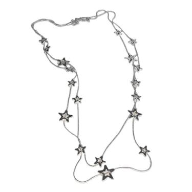Imagem de Colar de corrente longa, suéter de liga metálica, pingente de estrela pentagrama