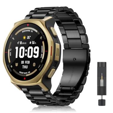 Imagem de CeiLarv Pulseira de relógio de metal para Amazfit T-Rex 3 Pro de 44 mm, pulseira de substituição de aço inoxidável lindamente polido para Amazfit T-Rex 3 Pro de 44 mm - preta