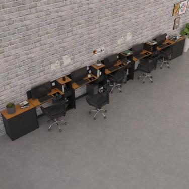 Imagem de Conjunto De Escritório Tech 4 Livreiro 2 Buffet E 5 Mesas 90 - Preto E Cedro Preto E Cedro