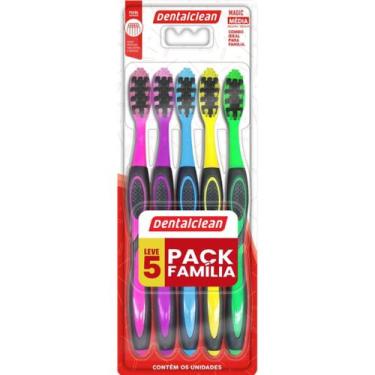 Imagem de Escova Dental Dentalclean Magic Adulto Média Leve 5 Pack Família