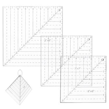 Imagem de NBEADS Régua quadrada de 3 peças, régua de corte de tecido transparente de acrílico de 16 cm com argolas articuladas para estofamento e costura