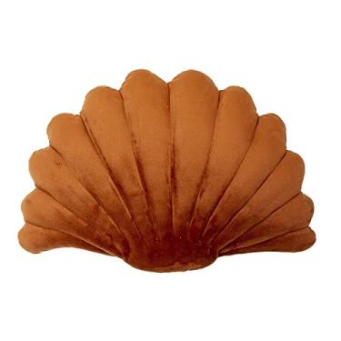 Imagem de Almofada Decorativa Concha Ocre M – em Formato Criativo de Concha, Tecido Veludo, Enchimento Incluso (26 × 40 cm)