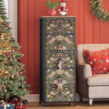 Imagem de Welfuturer Cômoda com 5 gavetas de tecido, cômoda de ladrão de morango para quarto, cômoda vintage para mesa de cabeceira e baús de gaveta para entrada intermediária, sala de estar, estrutura de aço