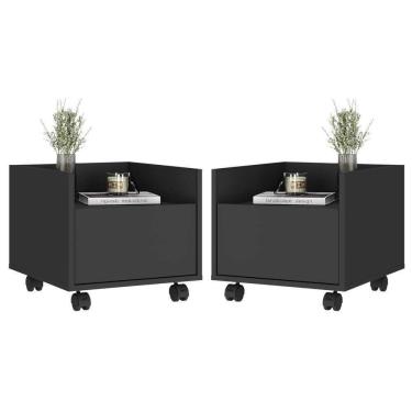 Imagem de Kit Com 2 Mesas De Cabeceira 40 Cm Com Rodízios Multimóveis Mp4045 Preta