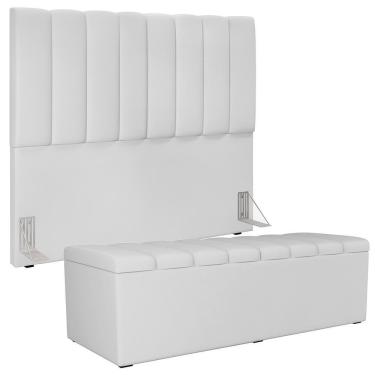Imagem de Kit Cabeceira Casal 140cm C/Calçadeira Recamier Baú Branco