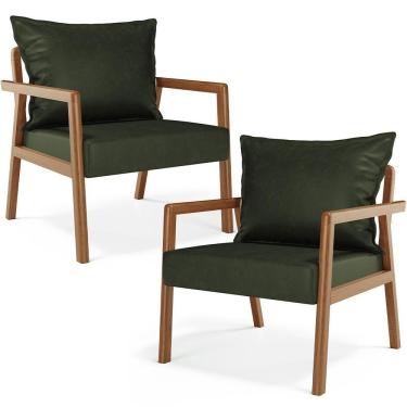 Imagem de Kit 02 Poltronas Decorativa Para Sala De Estar Alícia B04 Couríssimo Verde Musgo