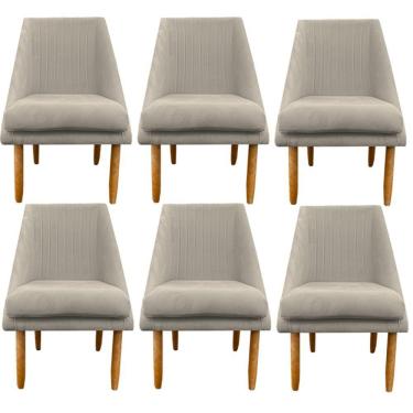 Imagem de Kit 06 Cadeiras Para Sala De Jantar Ana Pés Palito Suede Bege- D'classe Decor