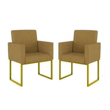 Imagem de Kit 02 Poltronas Com Base De Ferro Dourado Reforçada Balaqui Decor Capuccino