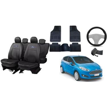 Imagem de Capa de couro + Tapete 5 peças + Capa de volante para ford fiesta 13-19