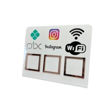 Imagem de Placa Pix Display Mesa Balcão PIX INSTAGRAM E WI-FI(Branco c/Rosegold)