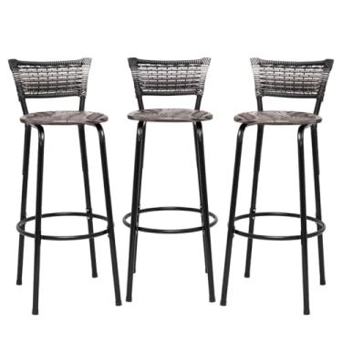 Imagem de Banquetas Junco Degradê Cyber Estrutura Preta Ideal para Bancada Balcão e Cozinha Kit 03 Unidades - Itagold (Floral Marrom)