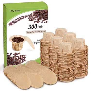 Imagem de Filtros de papel de café sem branqueamento com tampa descartáveis para filtros de copo K reutilizáveis, filtros Keurig descartáveis não branqueados, serve para todas as marcas de filtro de dose única