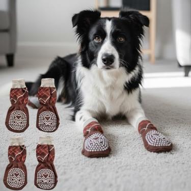 Imagem de 4 meias antiderrapantes para cães - botas de cachorro para evitar lamber patas, sapatos antiderrapantes para cães ao ar livre, ótimo para proteção de patas de cães